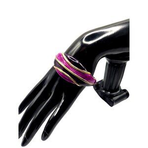 Original by Robert Signed Vintage Hinged Bangle Cuff Bracelet Purple Enamel